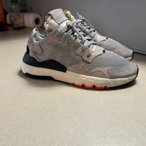 Adidas Nite Jogger Athletic Shoes in Gray with Orange Details